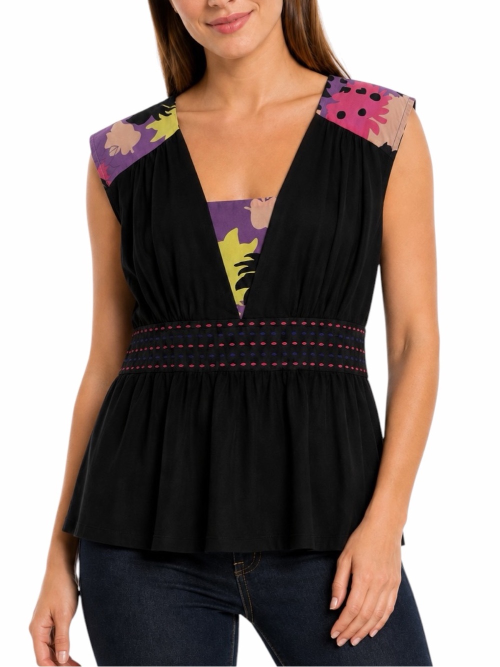 Plenty by Tracy Reese Silk Floral Empire Waist Peplum Top Medium